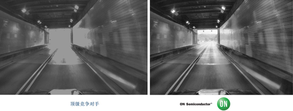 安森美半導(dǎo)體(右圖) vs 頂級競爭對手(左圖)在高對比度場景下的成像