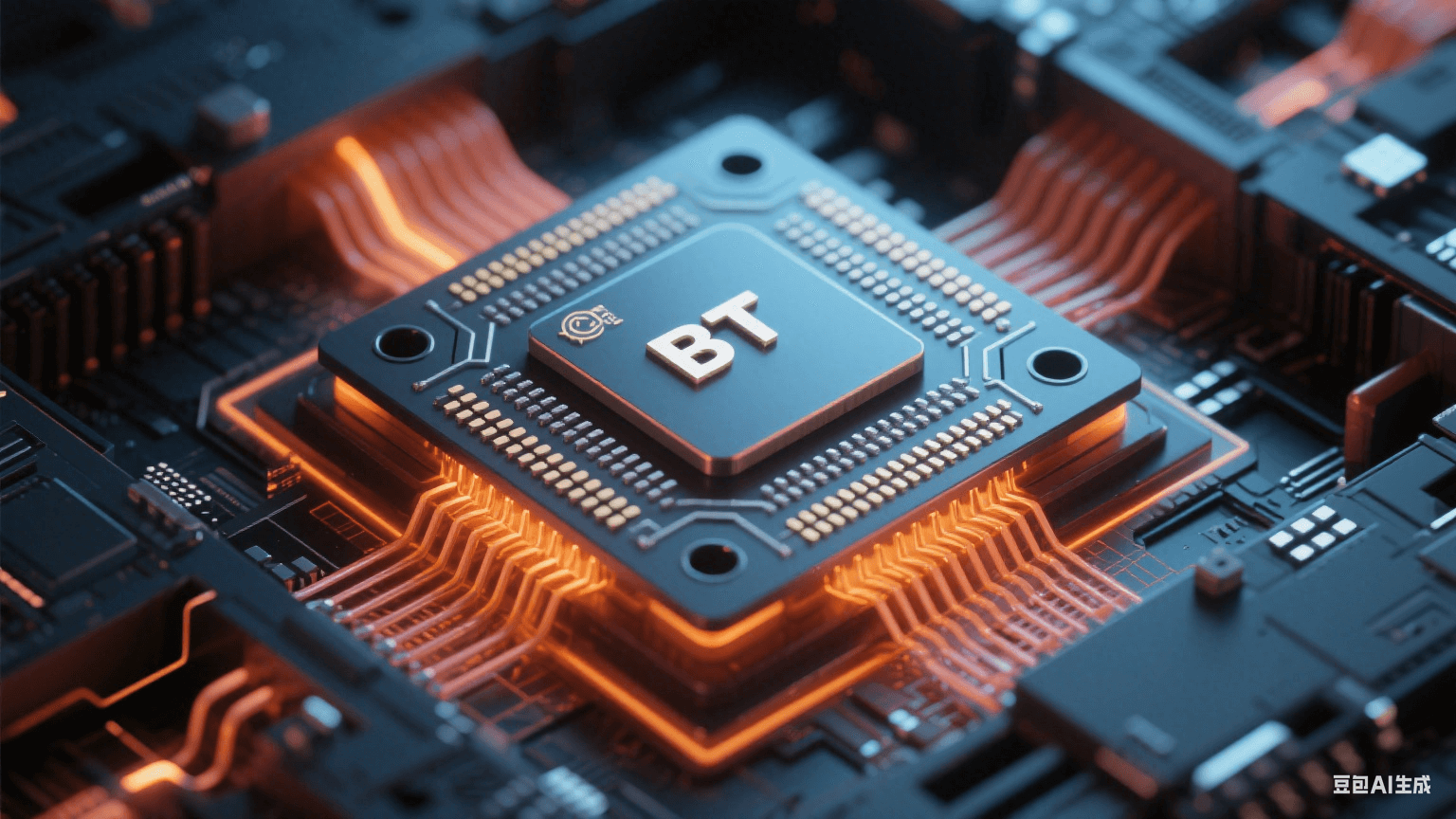 HDI 基板三層結(jié)構(gòu)示意圖，展示微孔互連與積層布線設(shè)計，線寬 / 線距 30μm 級高密度線路排列