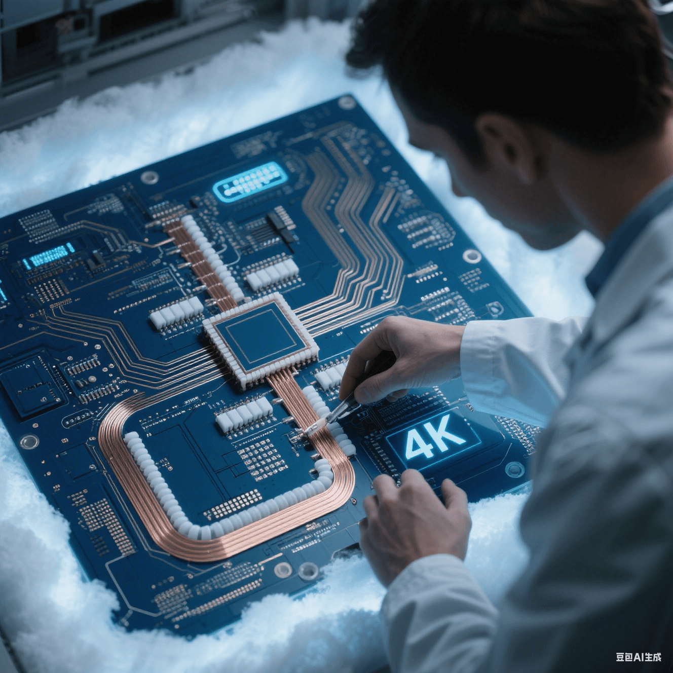 量子計算高速電路板在 4K 低溫環(huán)境下，采用聚酰亞胺基覆銅板和陶瓷填充 PTFE 材料進行超導傳輸線設計