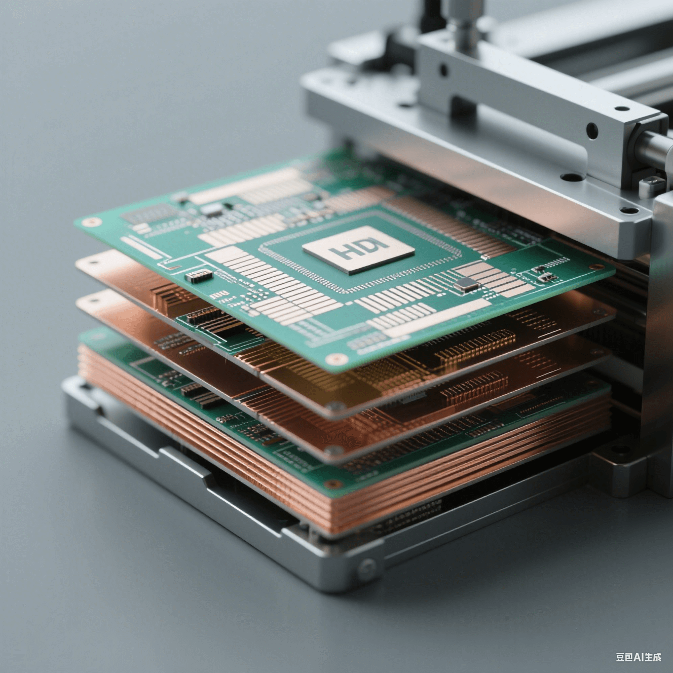 HDI 制造工藝中的積層疊加步驟。