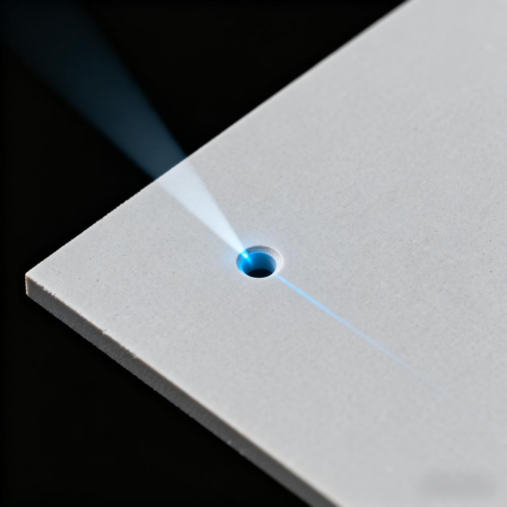 飛秒激光加工陶瓷基15μm微盲孔特寫，孔壁無(wú)熱影響區(qū)