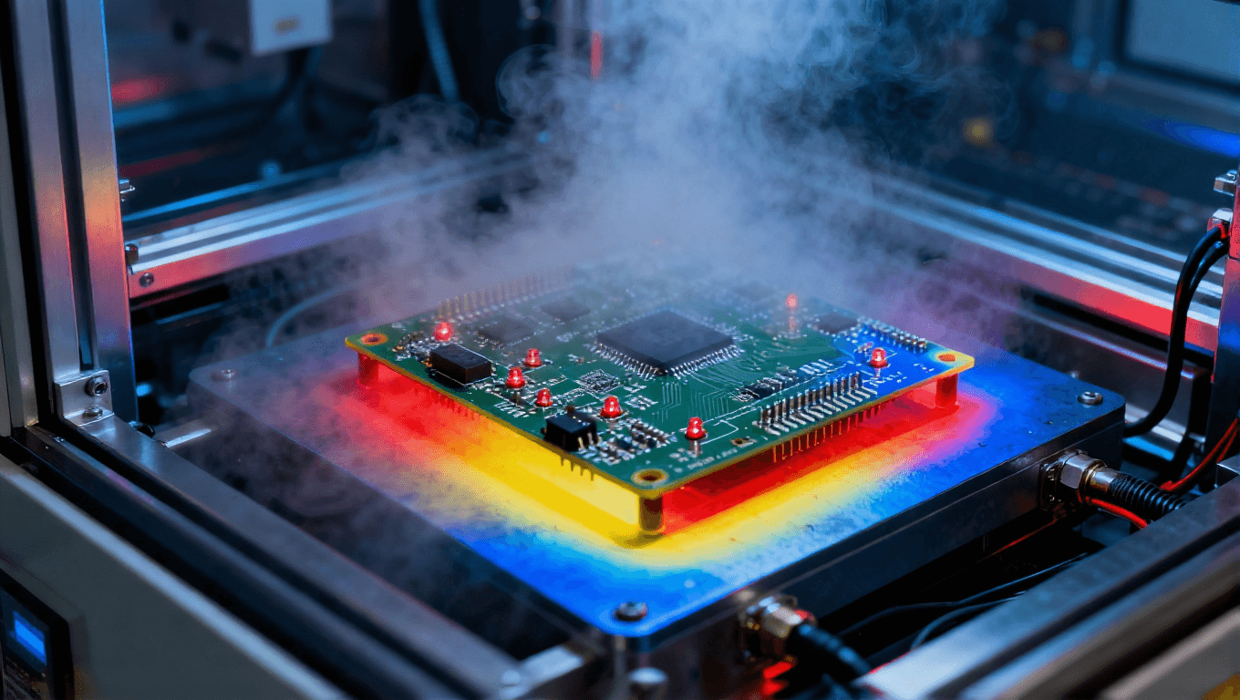 電路板熱沖擊測試，紅外熱像儀監(jiān)測快速溫變下的熱應力與失效風險