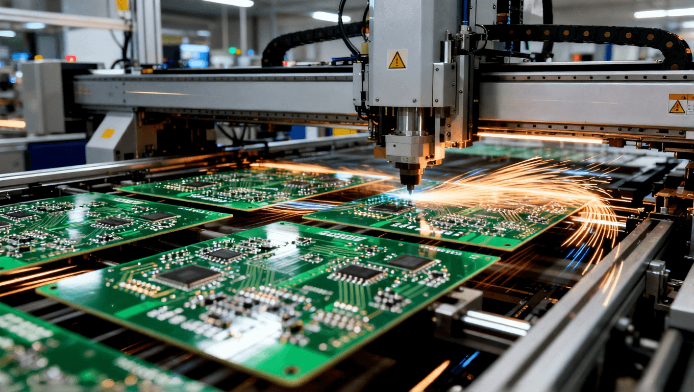 高效自動化PCB生產(chǎn)過程，展示在高壓力下快速組裝的制造環(huán)境