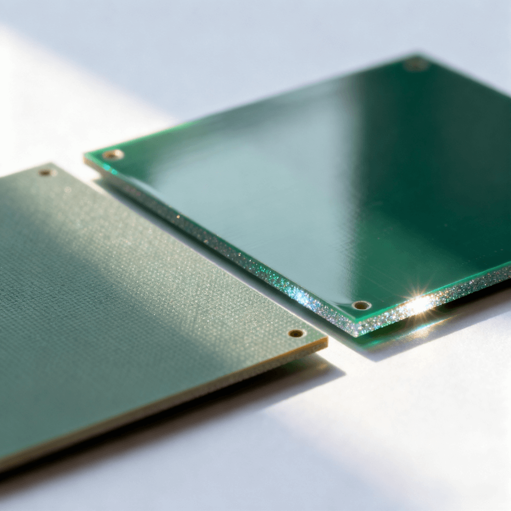 普通FR4與高頻特種PCB板材樣本表面質感與材質對比