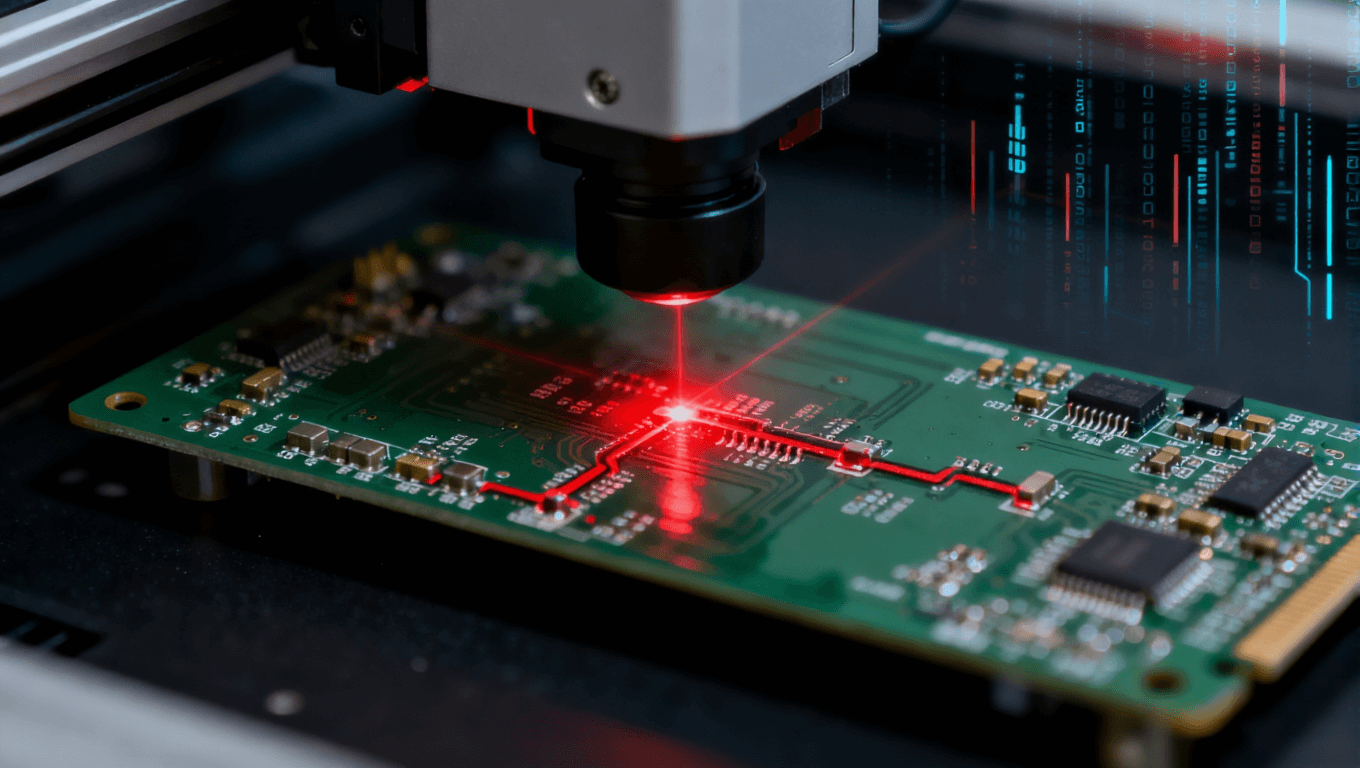 AOI檢測(cè)系統(tǒng)在PCB焊接中的應(yīng)用，展示焊接缺陷識(shí)別與追溯流程，助力良率提升