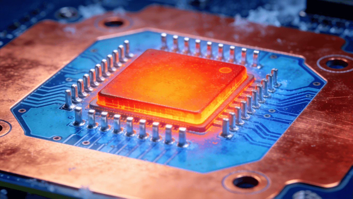 機(jī)器人主控板熱管理設(shè)計(jì)的熱成像效果圖，可視化高密度集成下的散熱路徑與效率