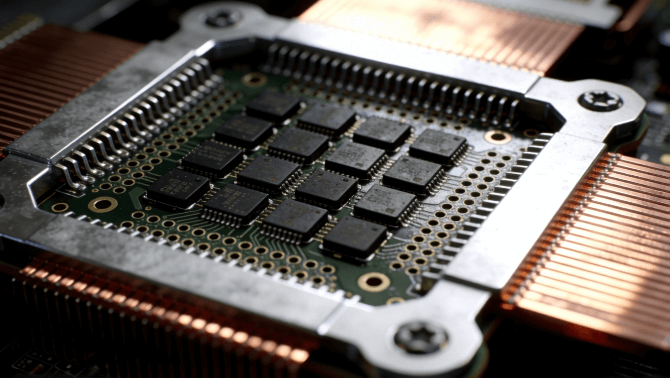 PCB熱管理布局特寫，展示導熱過孔、散熱片與器件分布結(jié)構(gòu)