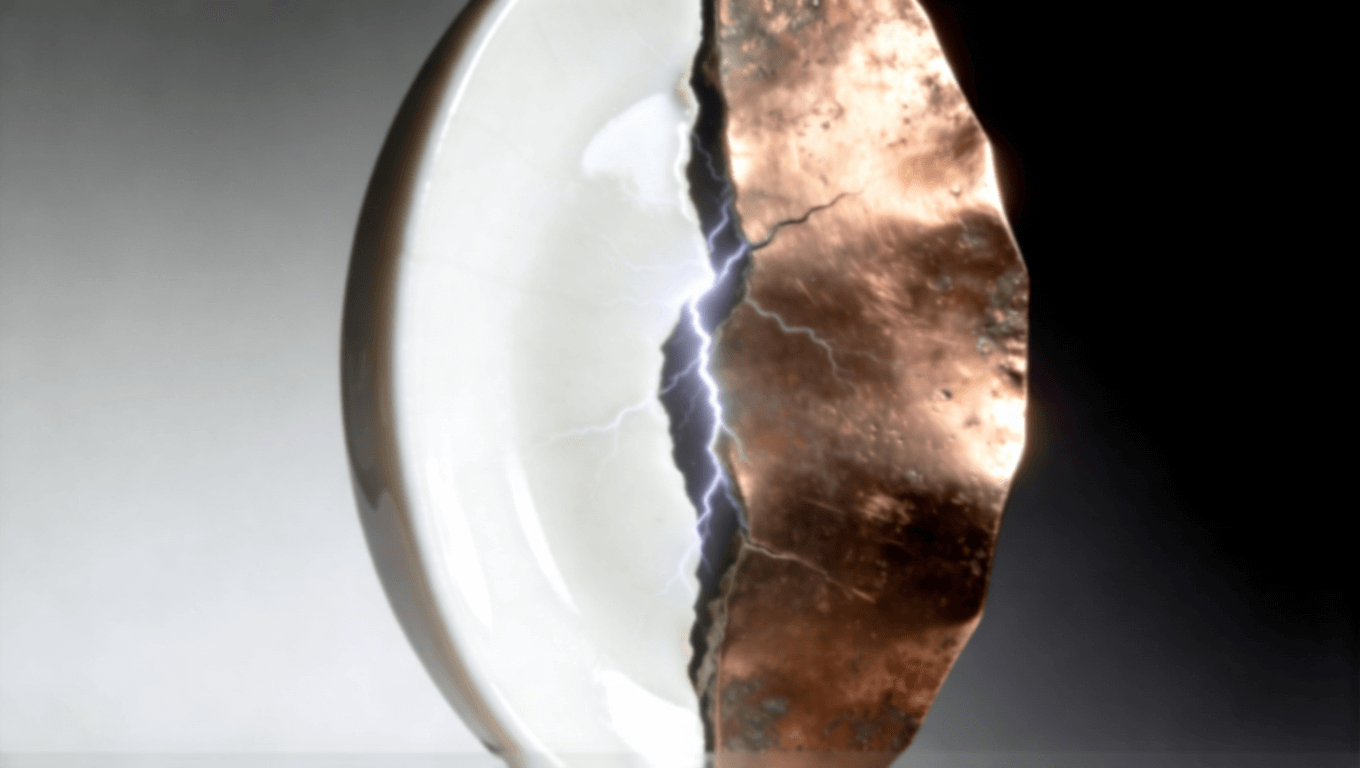 陶瓷與金屬材料特性對比示意圖，表現兩者在熱膨脹與結合性上的本質差異