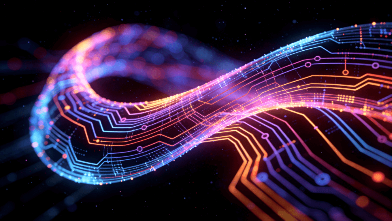 AI輔助FPC走線優(yōu)化設計可視化圖，呈現(xiàn)神經(jīng)網(wǎng)絡風格的路徑布局