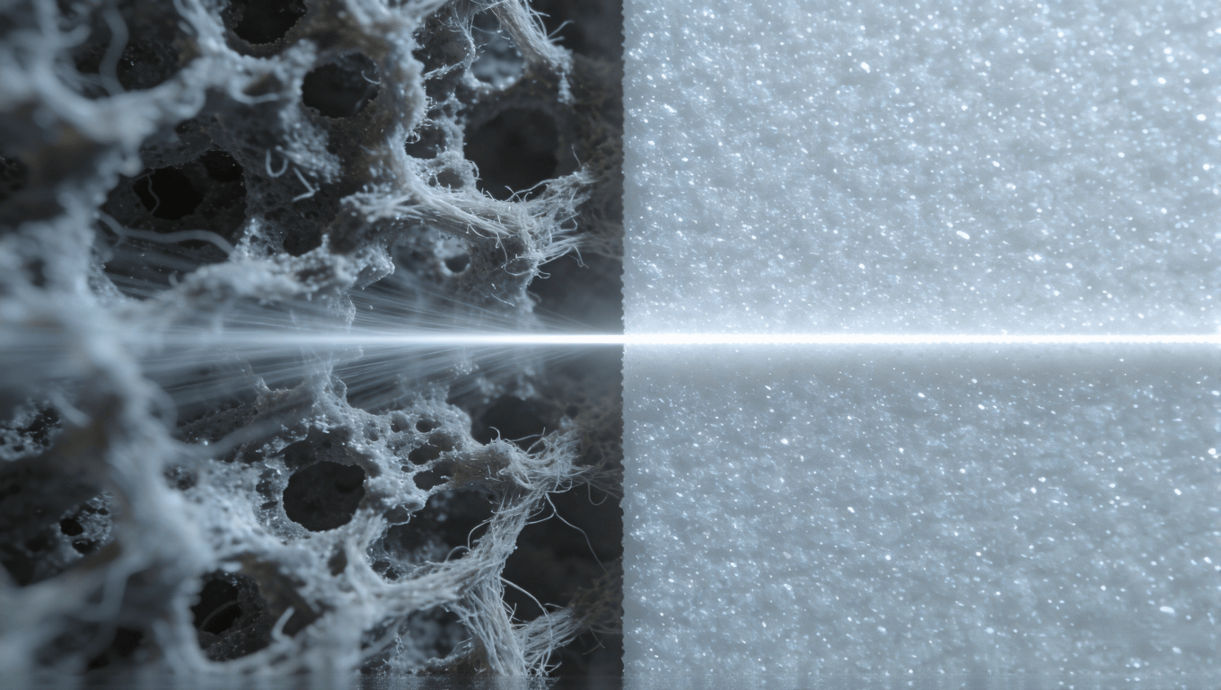 顯微鏡下傳統(tǒng)FR-4與高頻PTFE毫米波PCB基材表面結(jié)構(gòu)對比圖