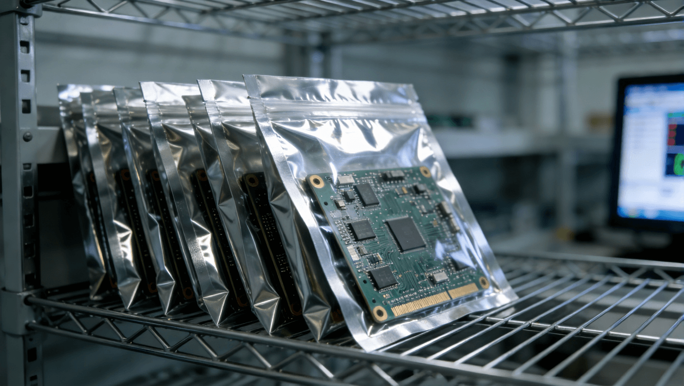 真空密封包裝的沉金電路板在溫濕度受控的專業(yè)倉儲(chǔ)環(huán)境中安全存放 