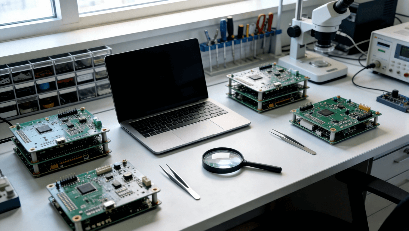 高頻電路板焊接后期檢測(cè)與技術(shù)支持工作臺(tái)環(huán)境，體現(xiàn)專業(yè)服務(wù)與全周期質(zhì)量護(hù)航